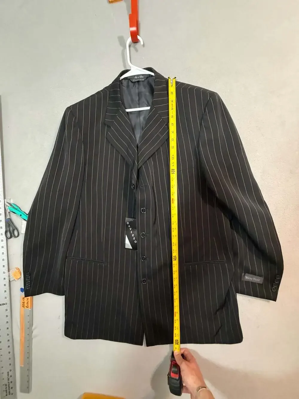 Davinzzo Earl Micro Twist Black Pinstripe Suit Jacket 46L NWT
